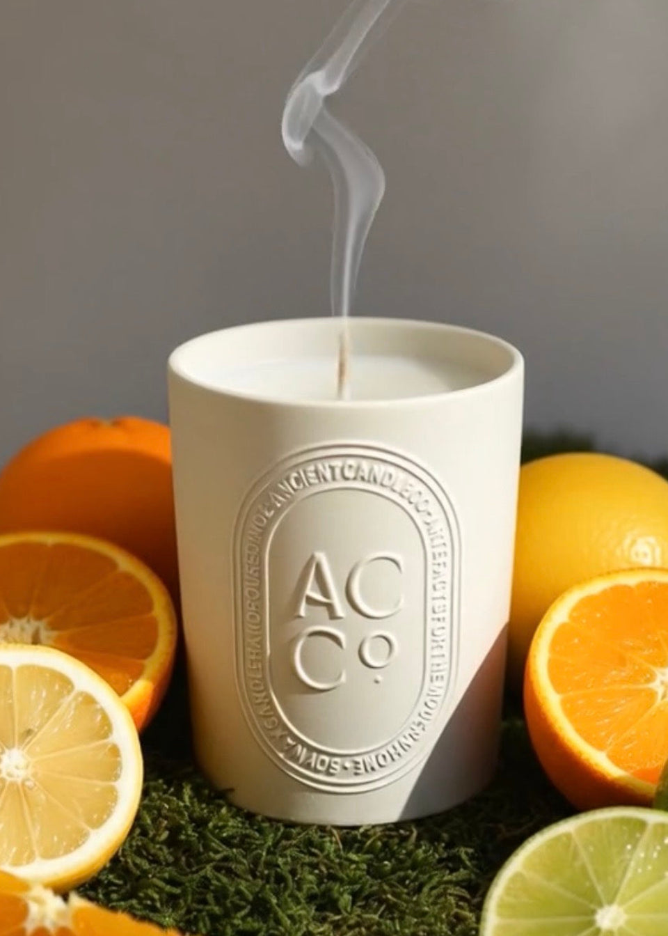 Beige embossed high end soy candle